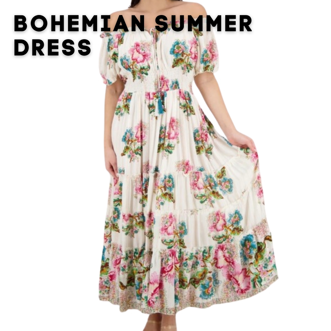 Floral Off The Shoulder Bohemian Summer Maxi Dress Small Med New